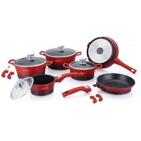 Set cratite marmorate, 14 piese, invelis marmura, Royalty Line, Rosu cu Negru