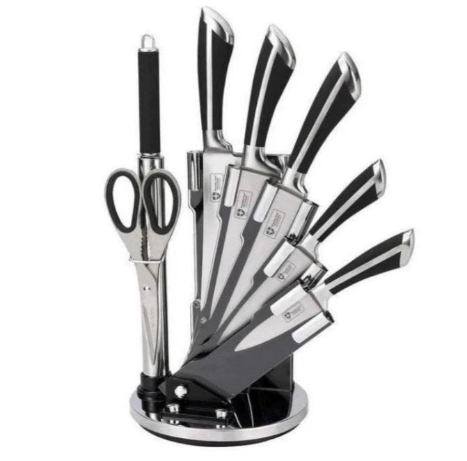 Set Cutite 8 Piese ,Royalty Line RL-KSS700,Negru , Otel inoxidabil