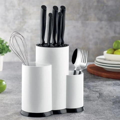 Suport Cutite si Ustensile Bucatarie Plastic Alb 23x12x22 cm