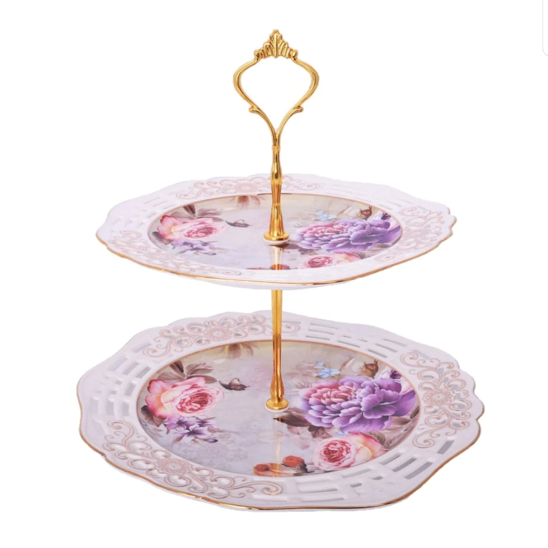 Platou etajat 2 nivele, rotund, model floral, Malooki luxury collection, Peonies G