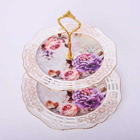 Platou etajat 2 nivele, rotund, model floral, Malooki luxury collection, Peonies G
