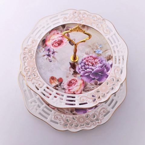 Platou etajat 2 nivele, rotund, model floral, Malooki luxury collection, Peonies G