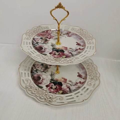 Platou etajat 2 nivele, rotund, model floral, Malooki