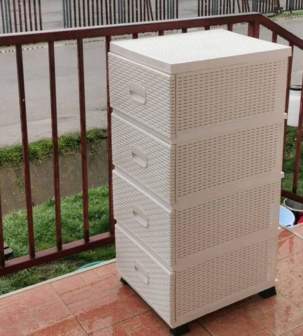 Dulap din plastic pentru depozitare, cu 4 sertare, Ratan, Alb , 38x45x90 cm