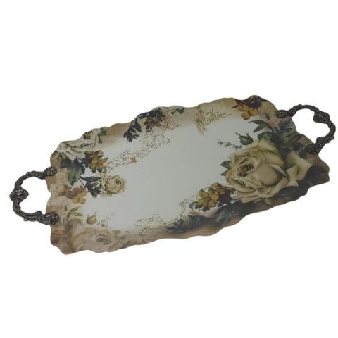 Platou din portelan, Malooki, cu manere metalice 37 x 25 cm, 7501M