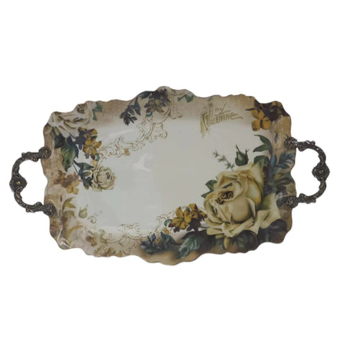 Platou din portelan, Malooki, cu manere metalice 37 x 25 cm, 7501M