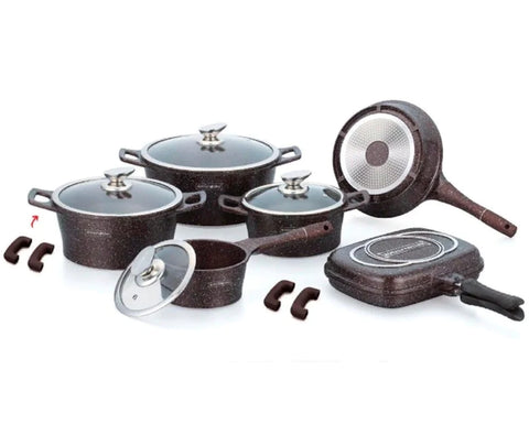 Set cratite marmorate, 14 piese, invelis marmura, Royalty Line maro inchis cu picatele