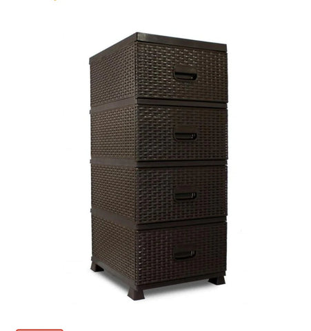 Dulap din plastic pentru depozitare, cu 4 sertare, Ratan, Maro , 38x45x90 cm
