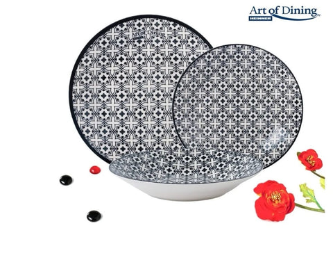 Serviciu de masa Rania, Heinner, 18 piese, ceramica, alb/negru