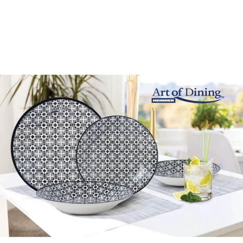 Serviciu de masa Rania, Heinner, 18 piese, ceramica, alb/negru