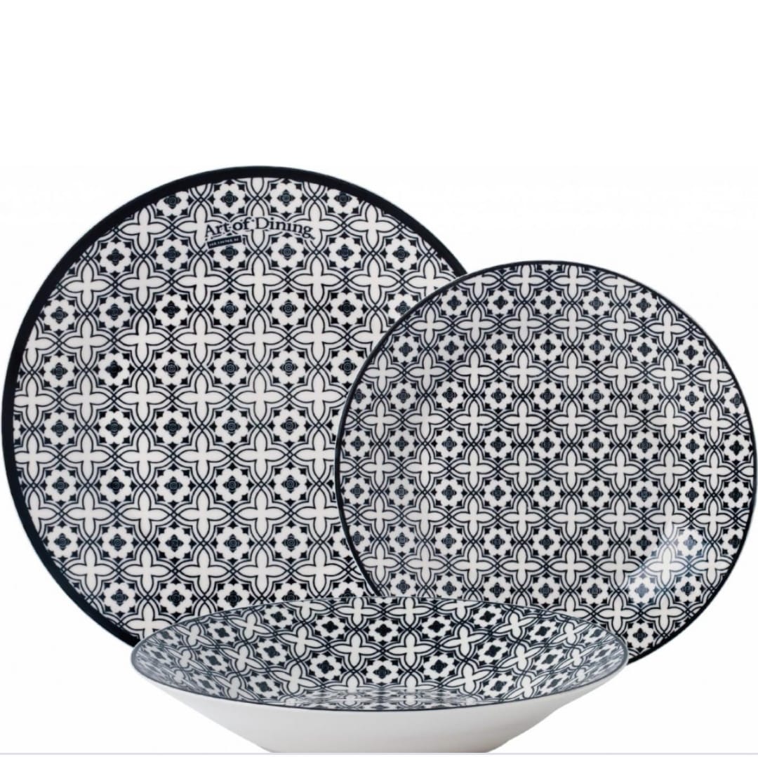 Serviciu de masa Rania, Heinner, 18 piese, ceramica, alb/negru