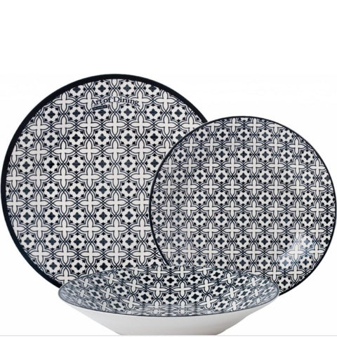 Serviciu de masa Rania, Heinner, 18 piese, ceramica, alb/negru