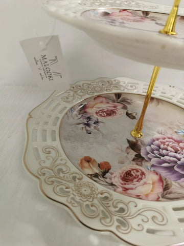 Platou etajat 2 nivele, rotund, model floral, Malooki luxury collection, Peonies G