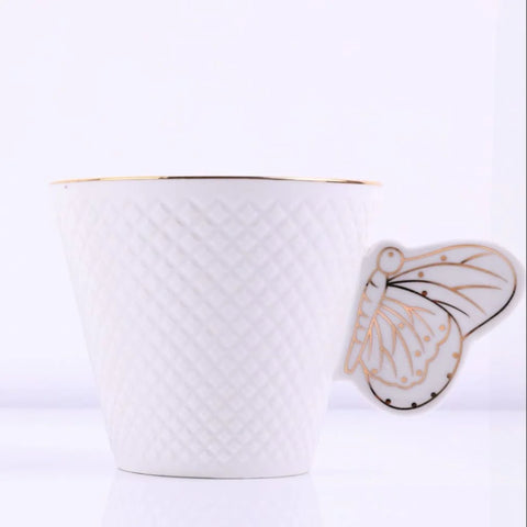 Set de cesti pentru cafea sau ceai Malooki, 6 cesti 200 ml cu 6 farfurioare, Fluture