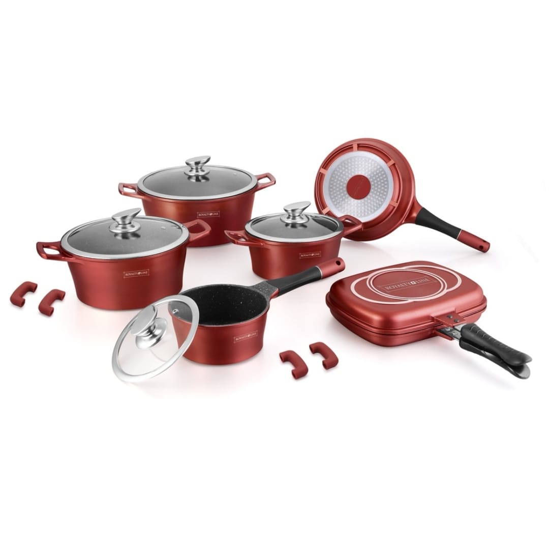 Set cratite marmorate, 14 piese, invelis marmura, Royalty Line, rosu