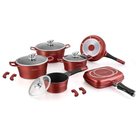 Set cratite marmorate, 14 piese, invelis marmura, Royalty Line, rosu