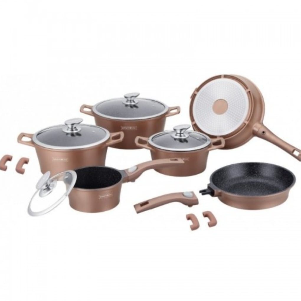 Set cratite 14 piese Royalty Line, Invelis marmura, maroniu deschis