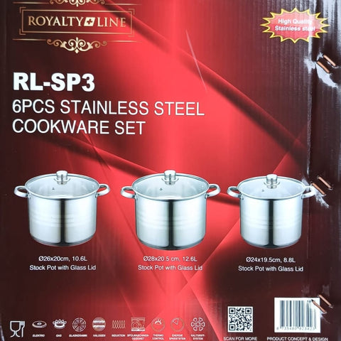 Set 3 Oale cu capace, (6 piese) Royalty Line Inox Inductie RL SP3
