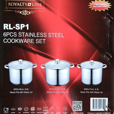 Set 3 oale inox cu capace ROYALTY-LINE RL-SP1    8.8 / 6.8 / 5.3 Litri