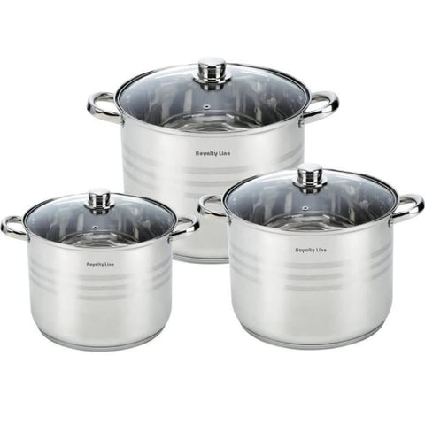 Set 3 oale inox cu capace ROYALTY-LINE RL-SP1    8.8 / 6.8 / 5.3 Litri