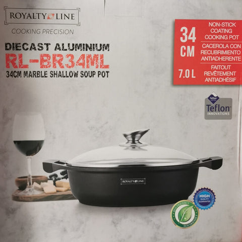 Cratita marmorata joasa cu capac 34cm, 7L ,RL-BR34ML Royalty Line