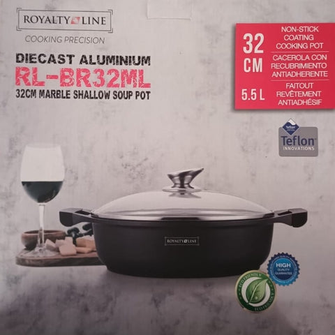 Cratita marmorata joasa cu capac 32cm 5,5L RL-BR32ML Royalty Line