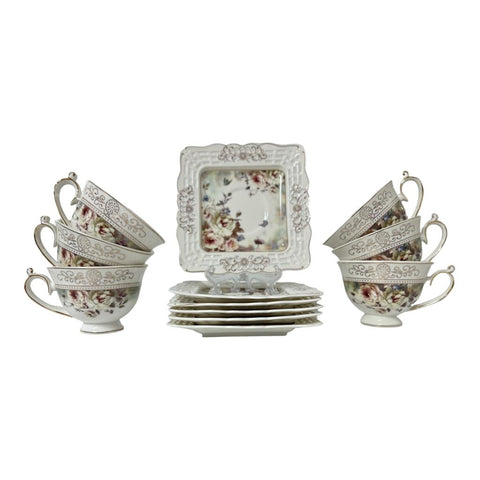 Set de 6 cesti cu 6 farfurioare si zaharnita Malooki, Luxury Collection 7514