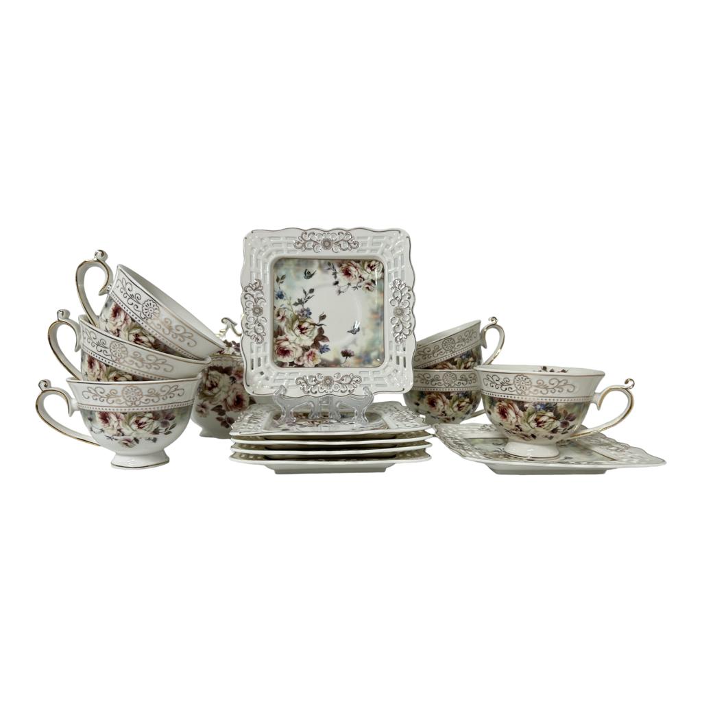 Set de 6 cesti cu 6 farfurioare si zaharnita Malooki, Luxury Collection 7514