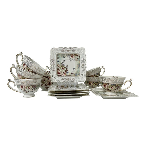 Set de 6 cesti cu 6 farfurioare si zaharnita Malooki, Luxury Collection 7514