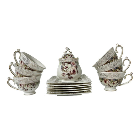 Set de 6 cesti cu 6 farfurioare si zaharnita Malooki, Luxury Collection 7514
