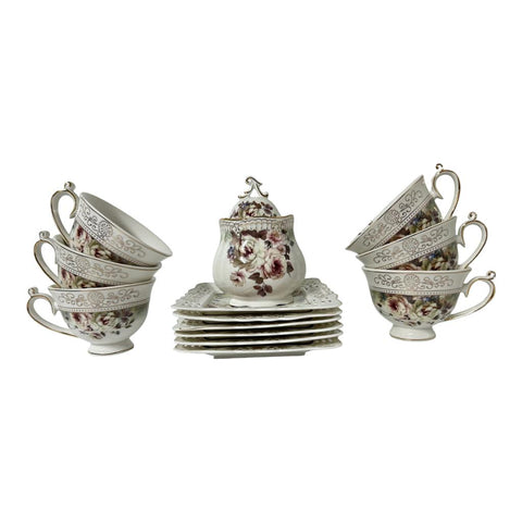 Set de 6 cesti cu 6 farfurioare si zaharnita Malooki, Luxury Collection 7514