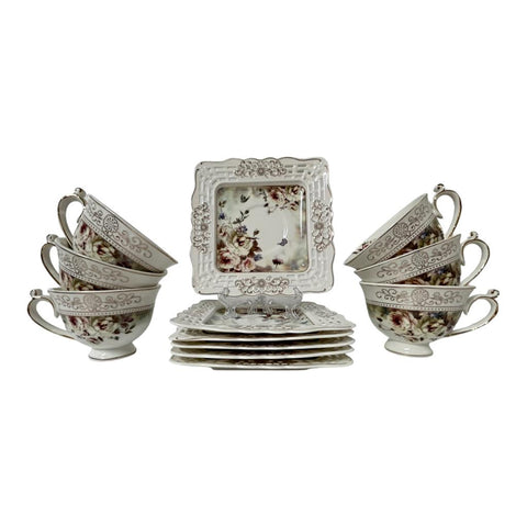 Set de 6 cesti cu 6 farfurioare si zaharnita Malooki, Luxury Collection 7514
