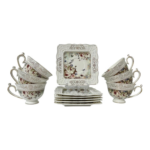 Set de 6 cesti cu 6 farfurioare si zaharnita Malooki, Luxury Collection 7514