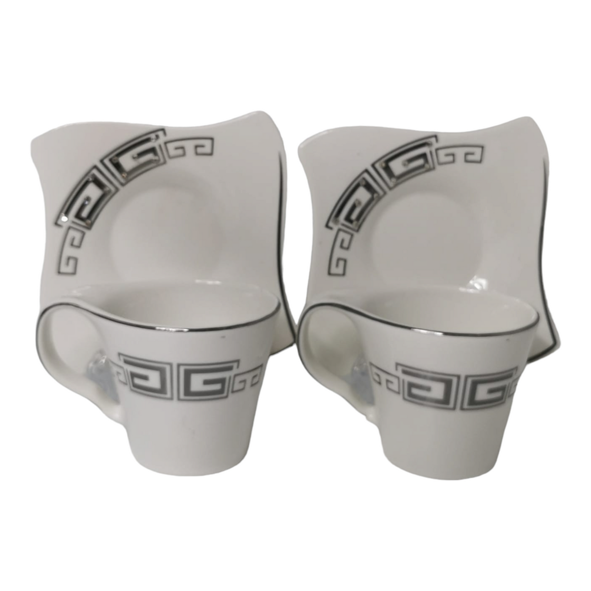 Set 2 cesti pentru cafea sau ceai, Malooki, alb-argintiu