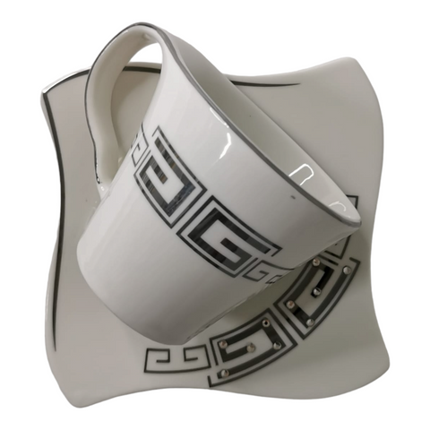 Set 2 cesti pentru cafea sau ceai, Malooki, alb-argintiu