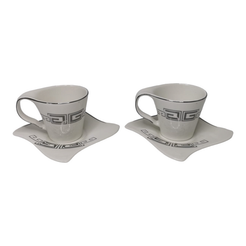 Set 2 cesti pentru cafea sau ceai, Malooki, alb-argintiu