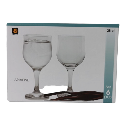 Set 6 Pahare cu picior apa Uniglass Ariadne, 280 ml