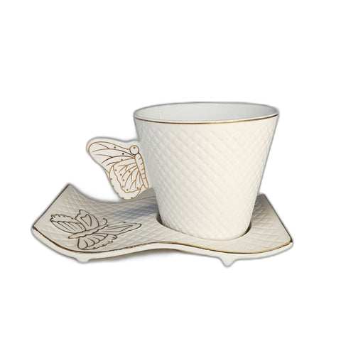Set de cesti pentru cafea sau ceai Malooki, 6 cesti 200 ml cu 6 farfurioare, Fluture