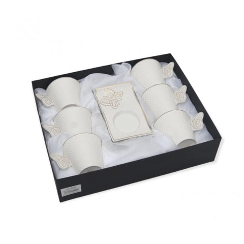 Set de cesti pentru cafea sau ceai Malooki, 6 cesti 200 ml cu 6 farfurioare, Fluture