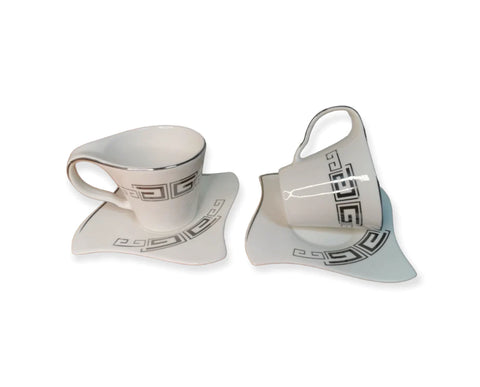 Set 2 cesti pentru cafea sau ceai, Malooki, imprmeu argintiu
