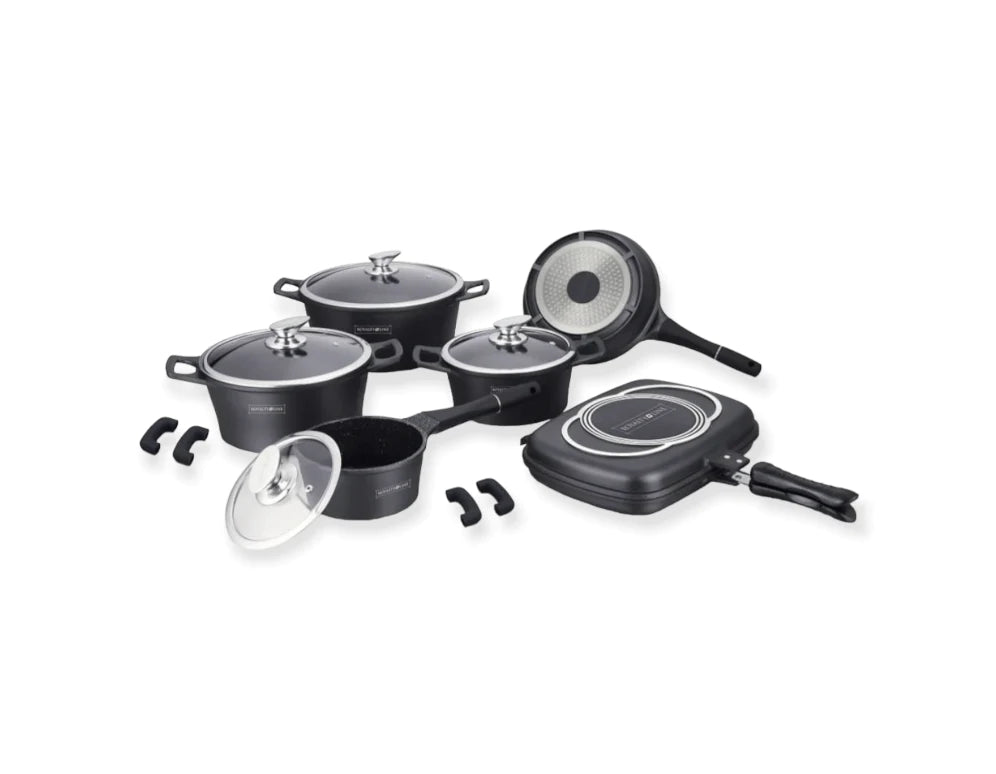 Set cratite 14 piese Royalty Line, invelis marmura, negru