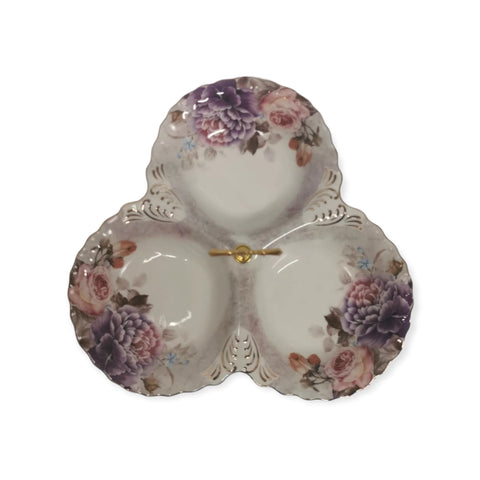 Platou compartimentat Malooki cu maner auriu, model floral, Peonies G