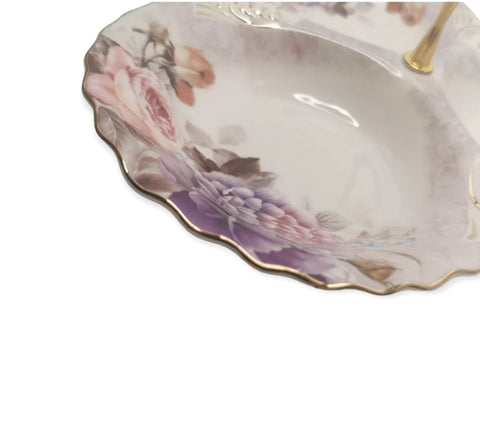 Platou compartimentat Malooki cu maner auriu, model floral, Peonies G