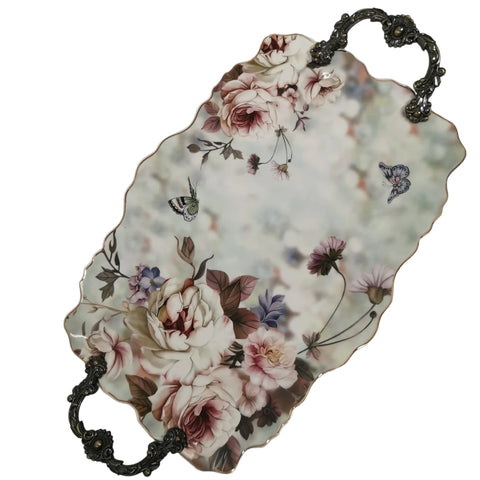 Platou din portelan, Malooki, cu manere metalice 37 x 25 cm, 7501M