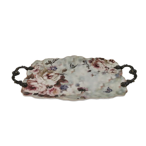 Platou din portelan, Malooki, cu manere metalice 37 x 25 cm, 7501M
