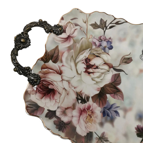 Platou din portelan, Malooki, cu manere metalice 37 x 25 cm, 7501M