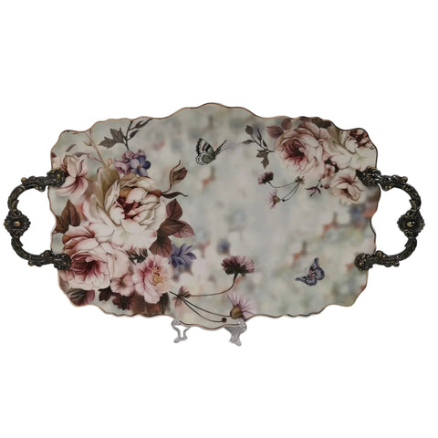 Platou din portelan, Malooki, cu manere metalice 37 x 25 cm, 7501M