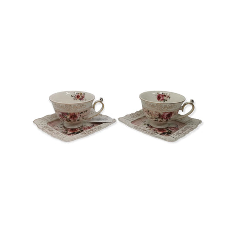 Set de 2 cesti cu 2 farfurioare MALOOKI Luxury Collection, imprimeuri florale, 190 ml