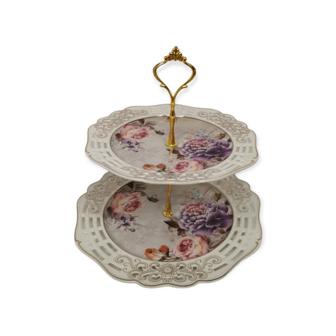 Platou etajat 2 nivele, rotund, model floral, Malooki luxury collection, Peonies G
