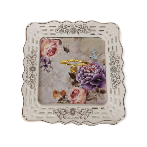 Platou etajat 2 nivele, patrat, model floral, Malooki Peonies G
